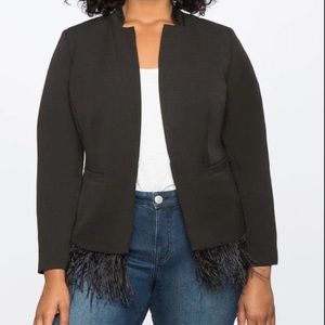 Eloquii Feather Trim Black Blazer, Plus size